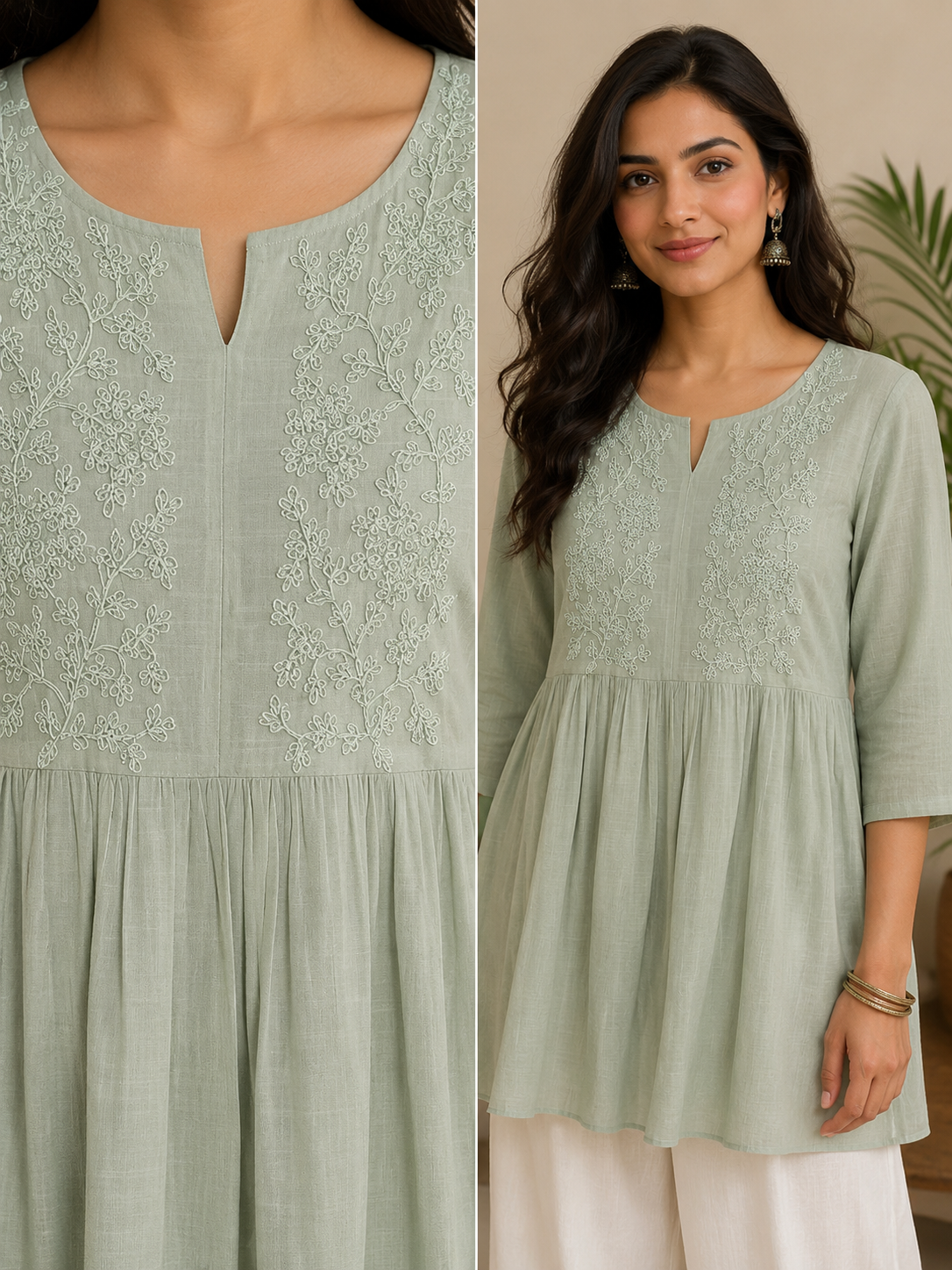 Green String Embroidery Top
