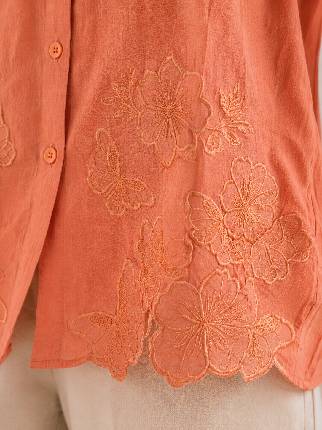 Brick Red Embroidery Shirt
