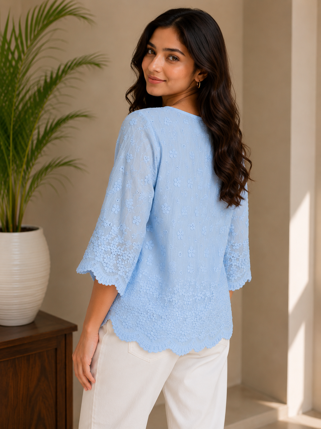 Skyblue Allover Embroidery Top