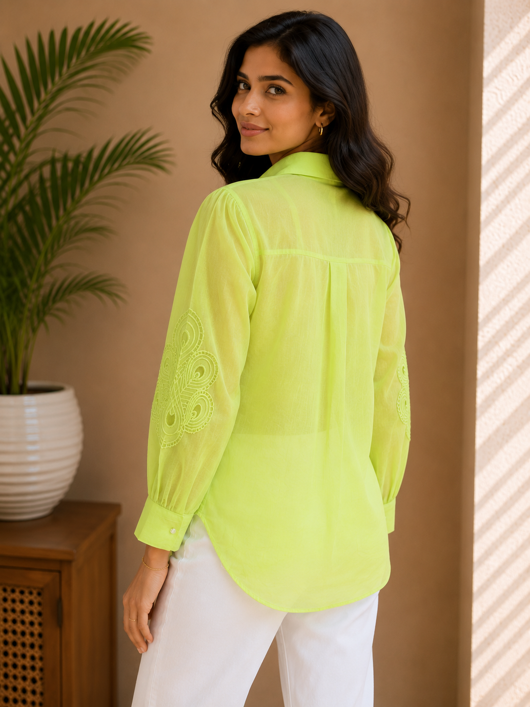 Pista Green Cutwork Organza Shirt