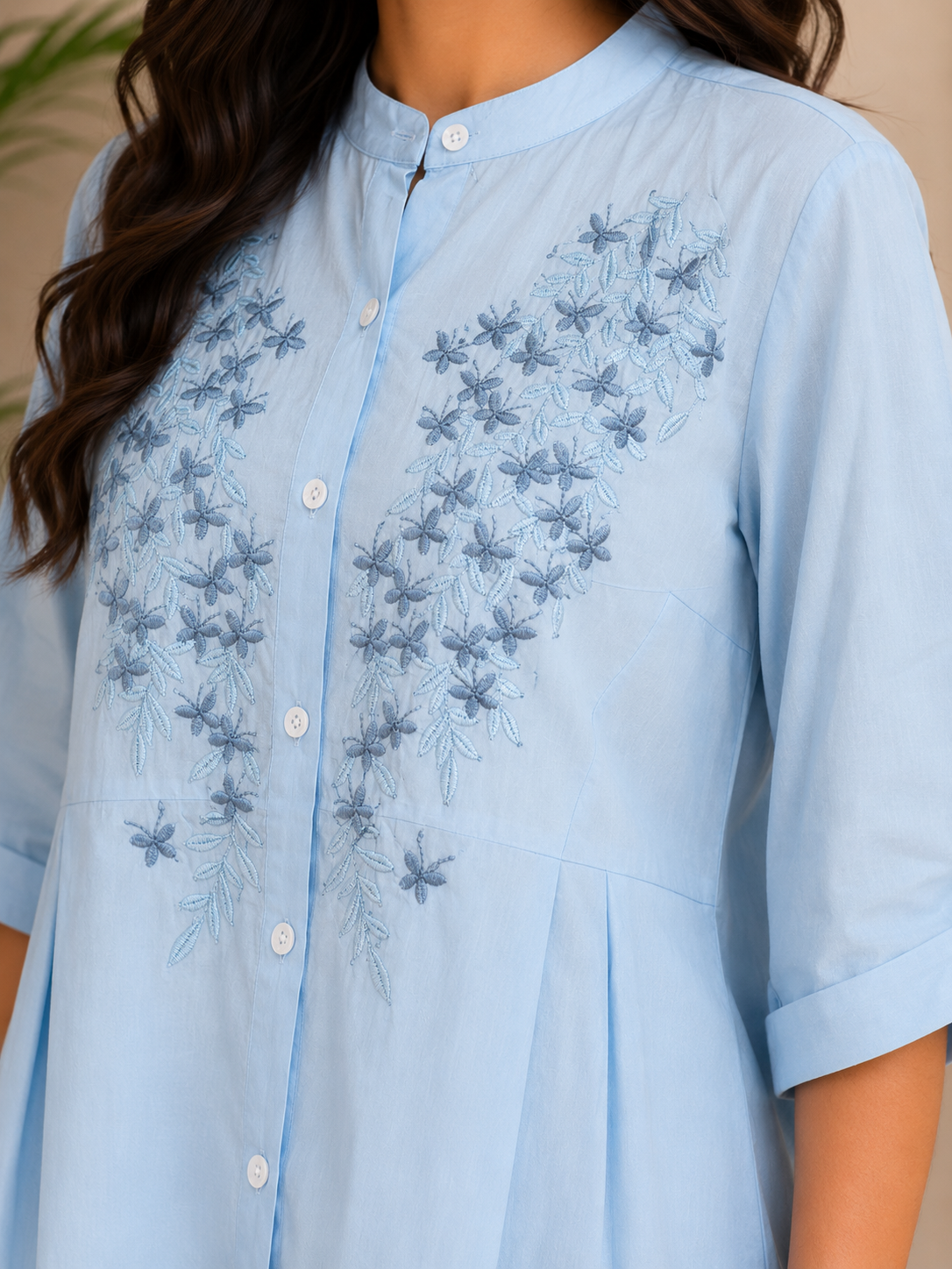 Dusty Blue Embroidery Shirt