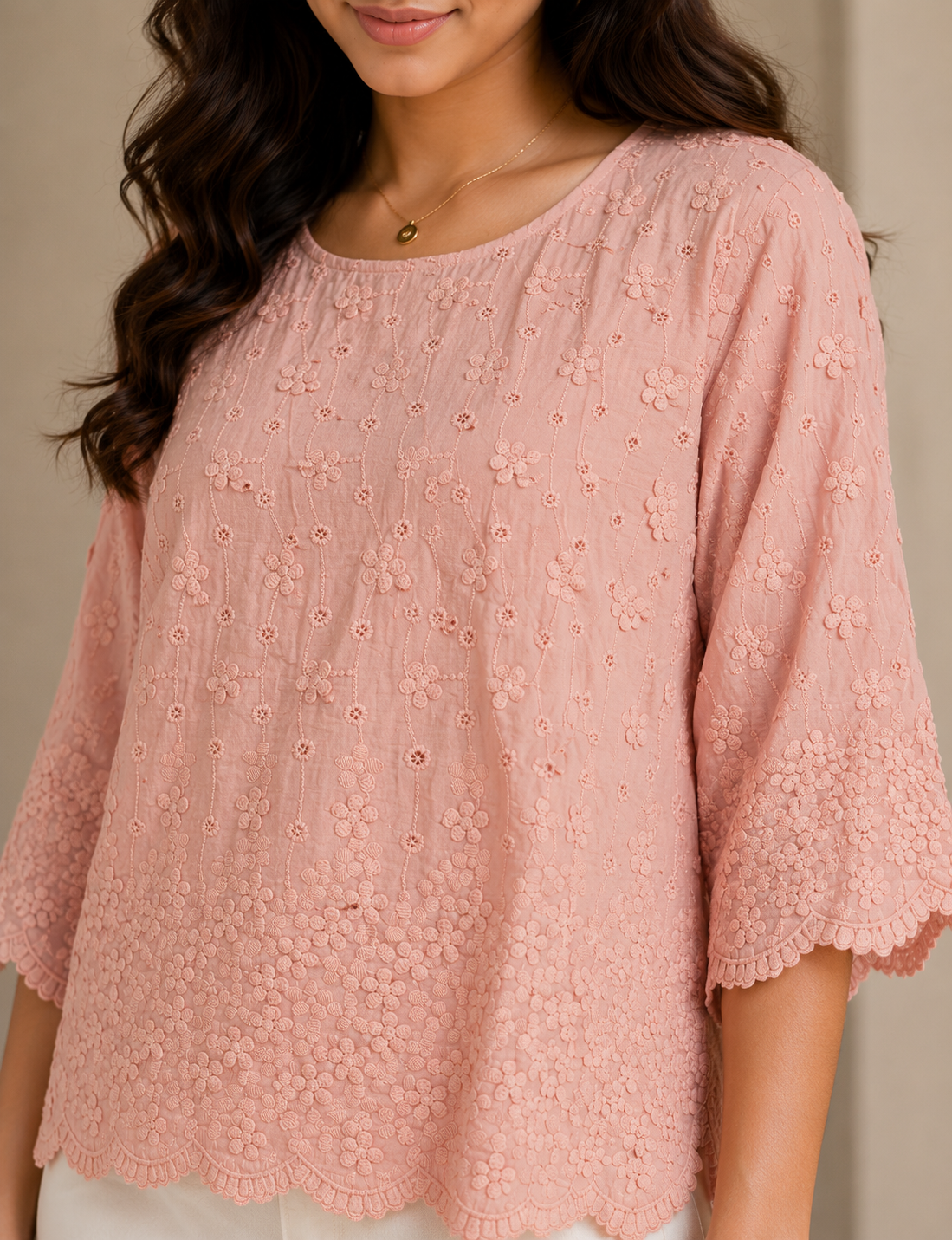Dusty Pink Allover Embroidery Top