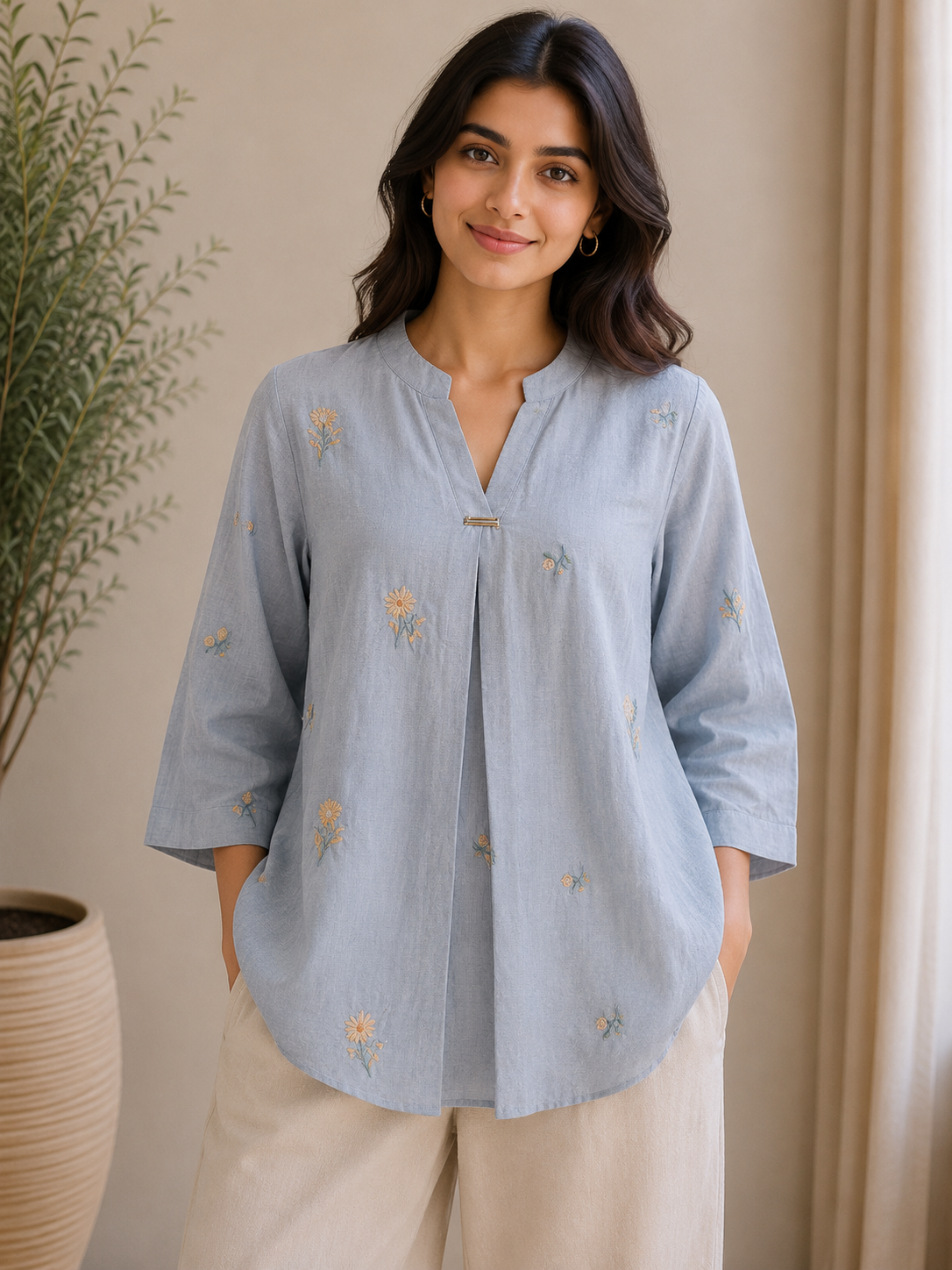 Teal Blue Flower Top