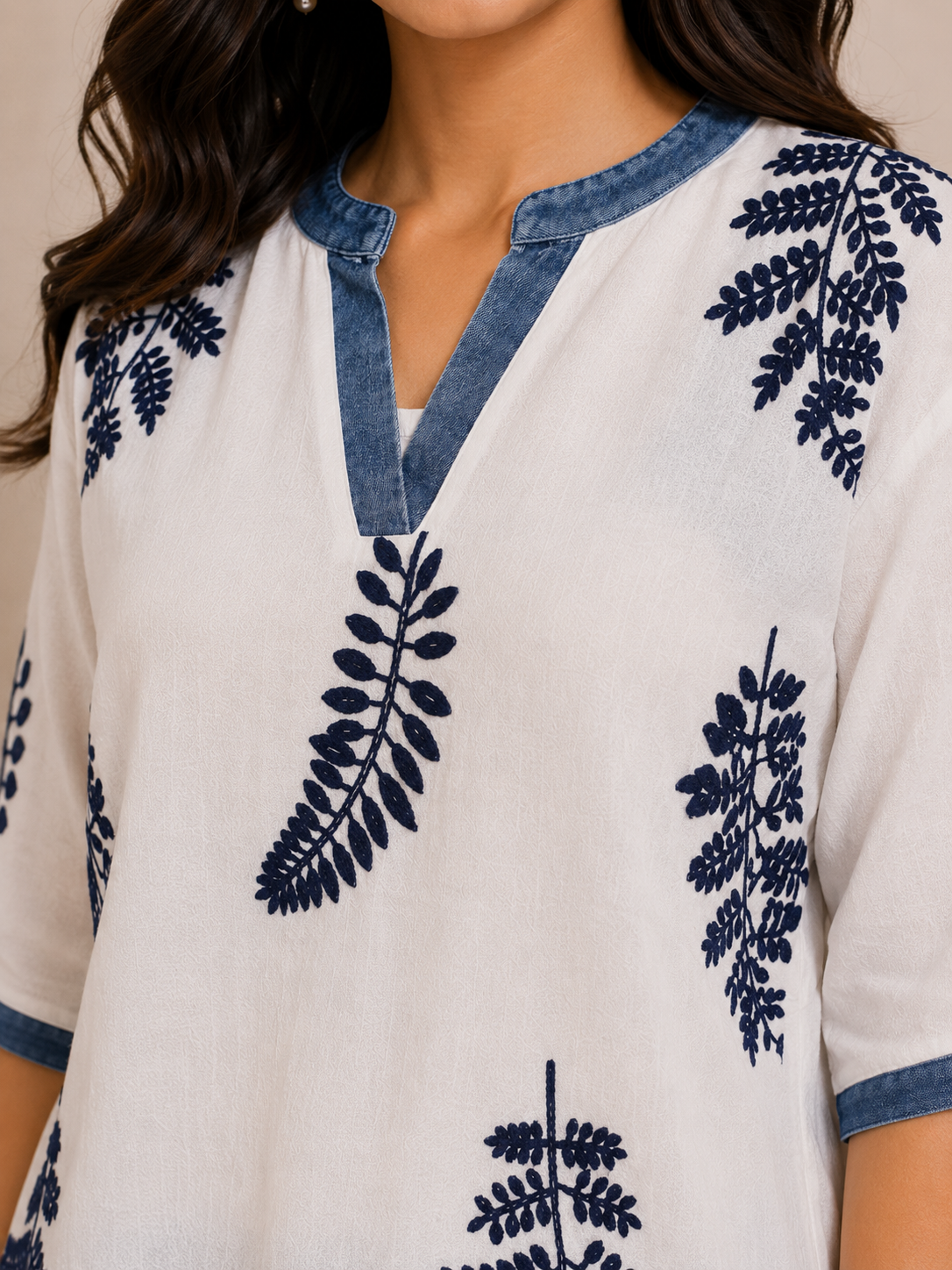 White Denim Flower Top