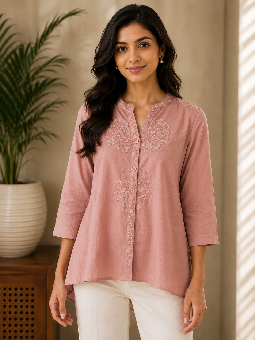 Dusty Pink Embroidery Shirt