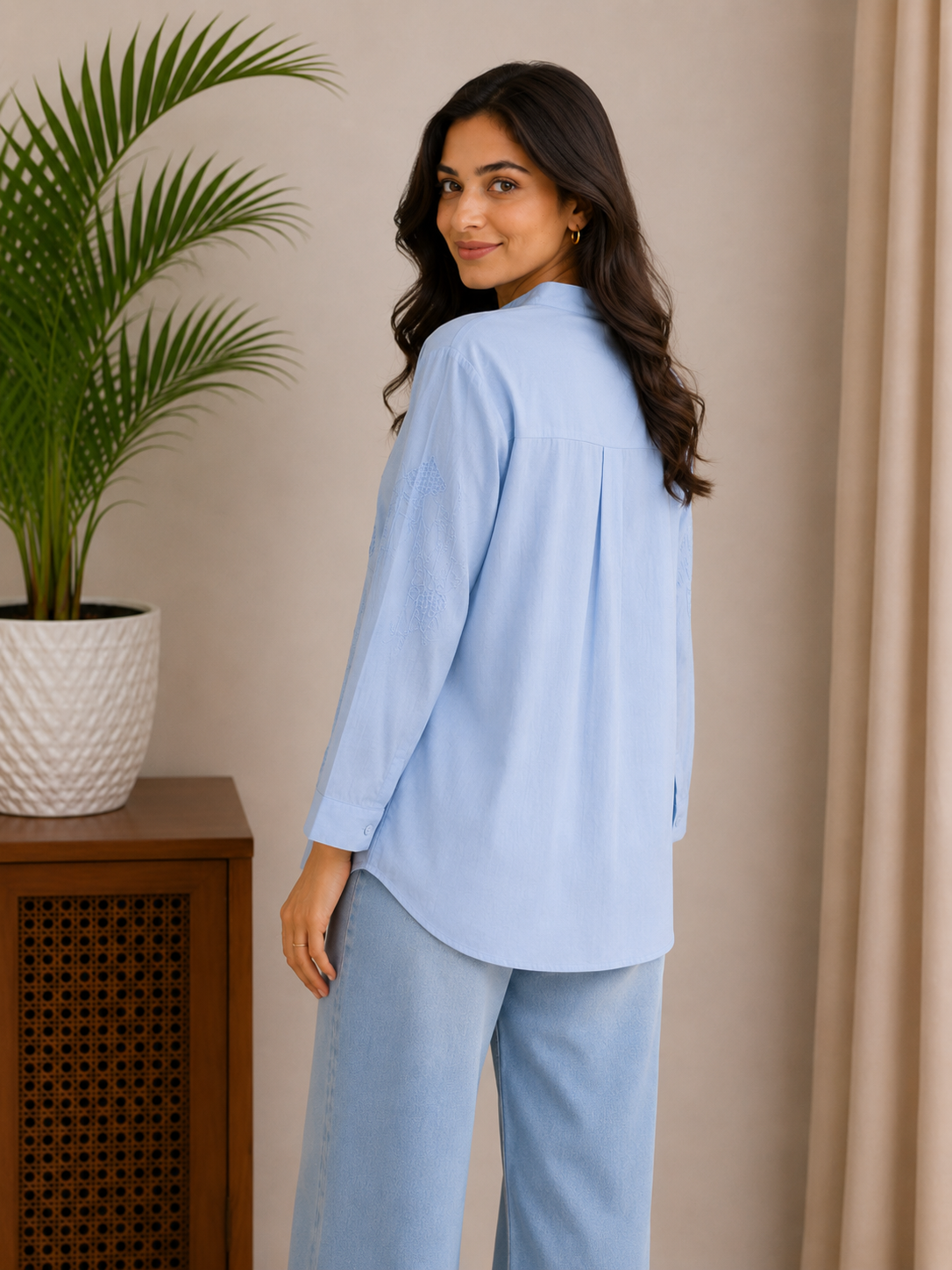 Dusty Blue Cutwork Shirt