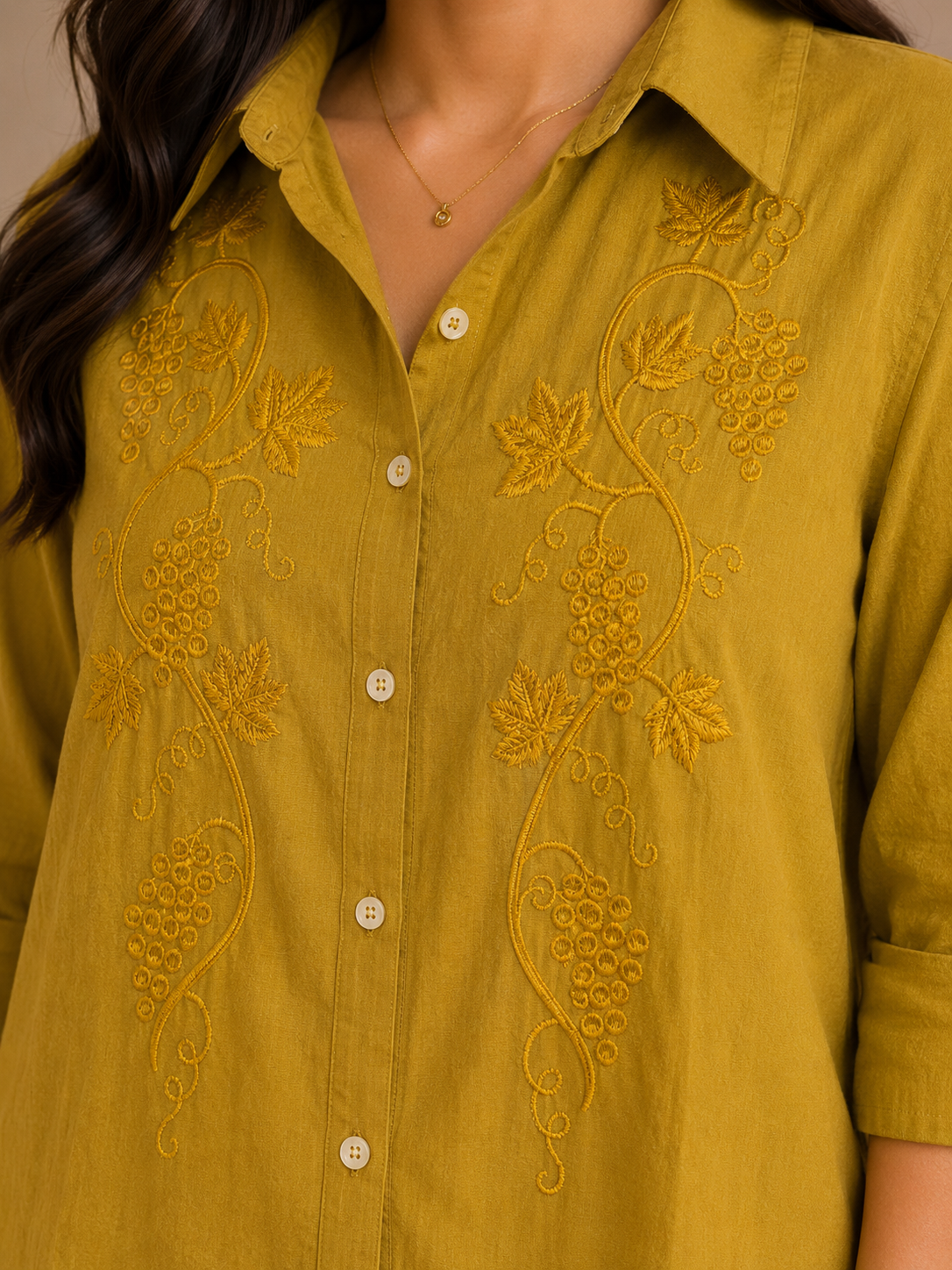 Mahendi Green Self Embroidery Shirt