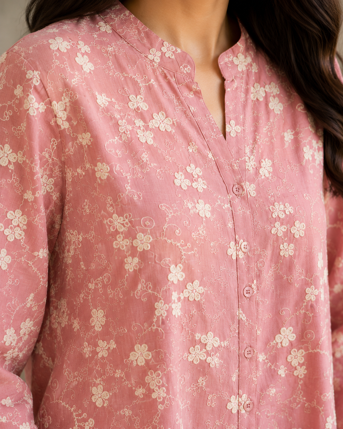 Dusky Rose Allover Embroidery Shirt