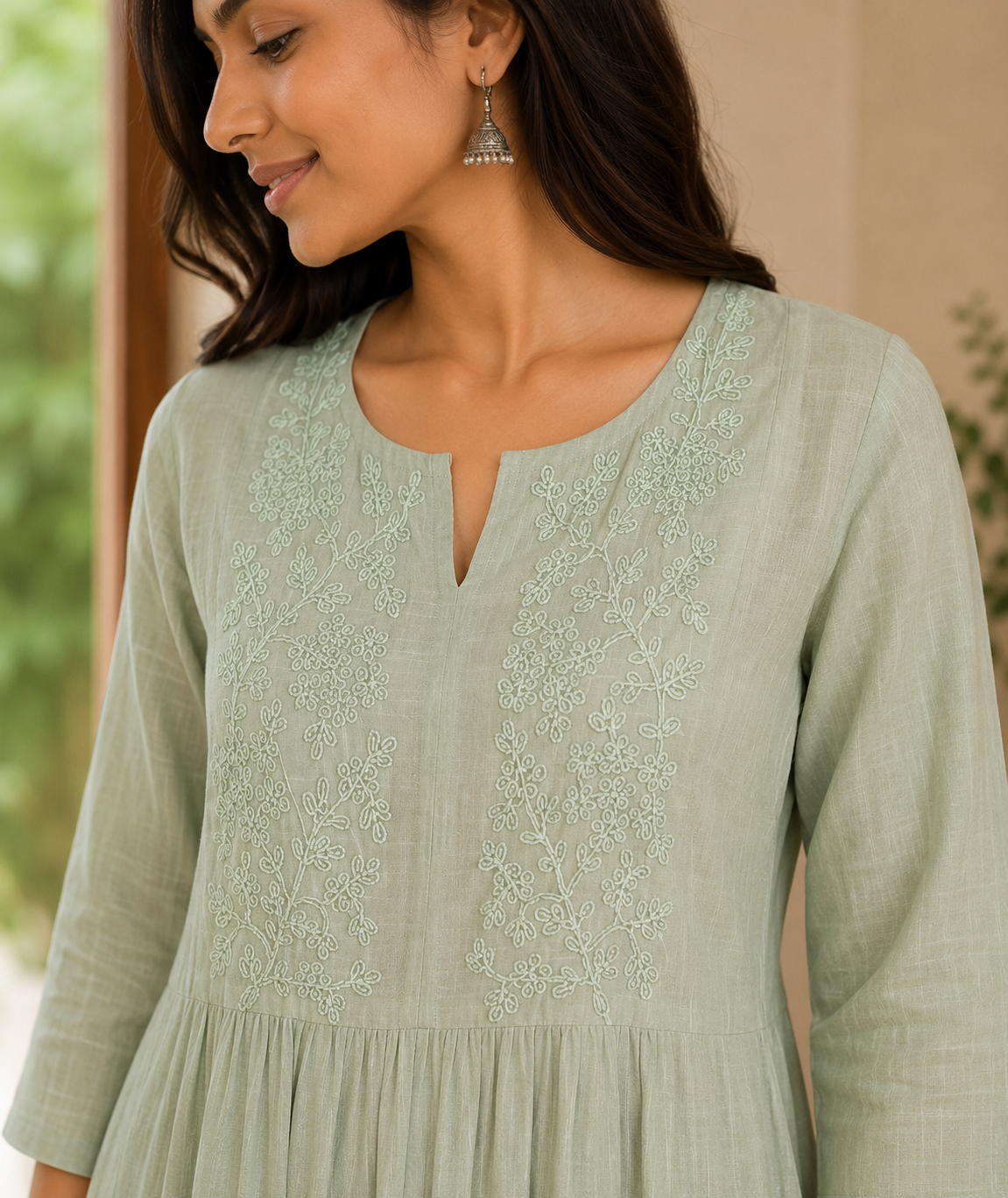 Green String Embroidery Top