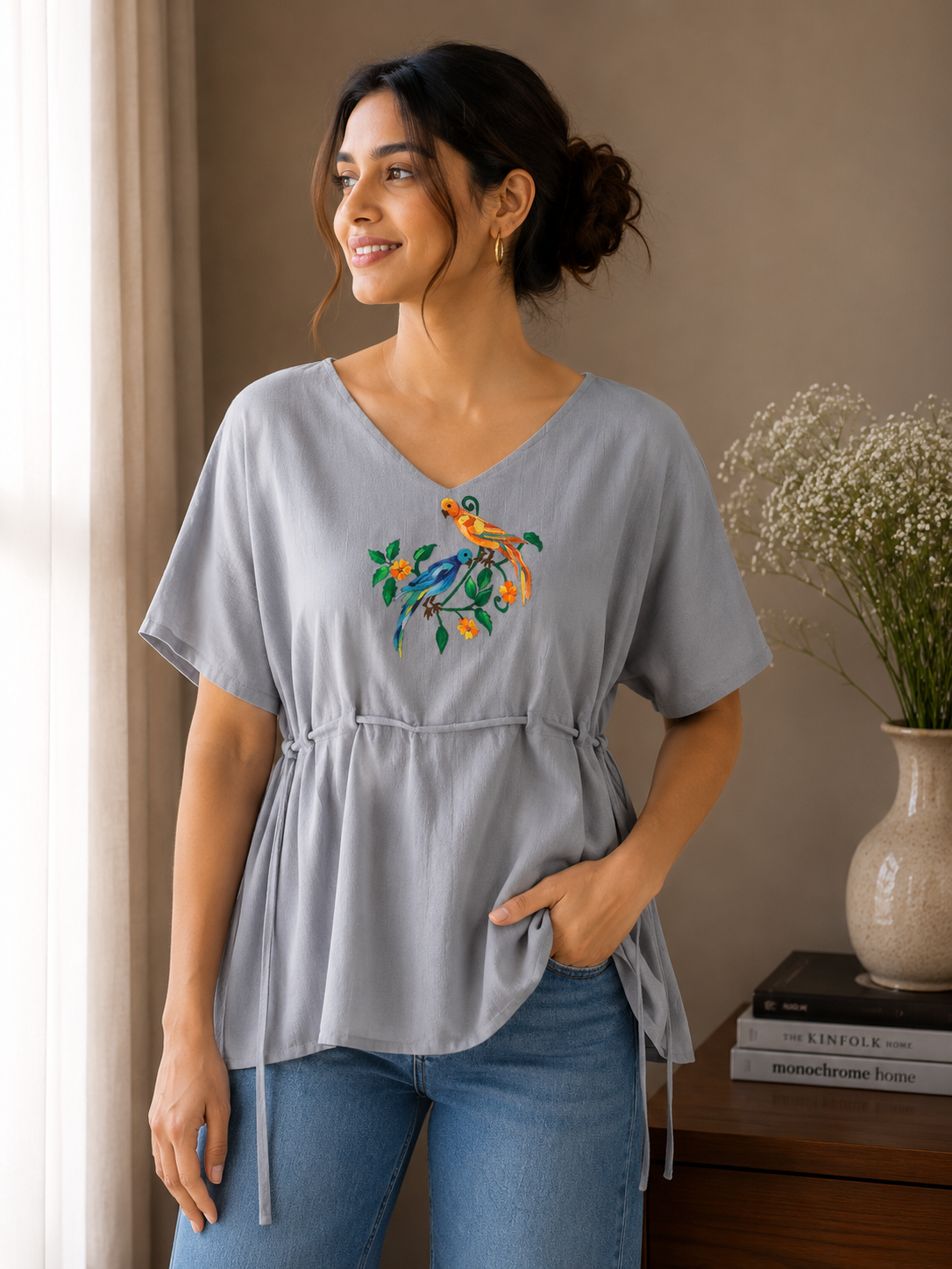 Grey Bird Handprint Top