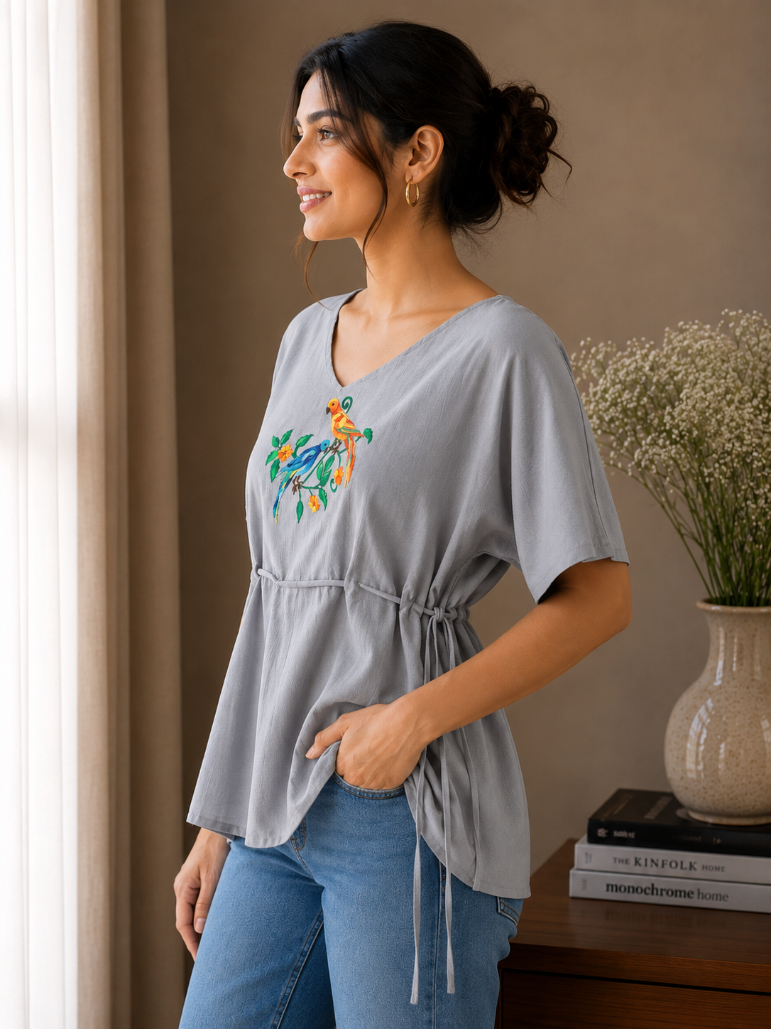 Grey Bird Handprint Top