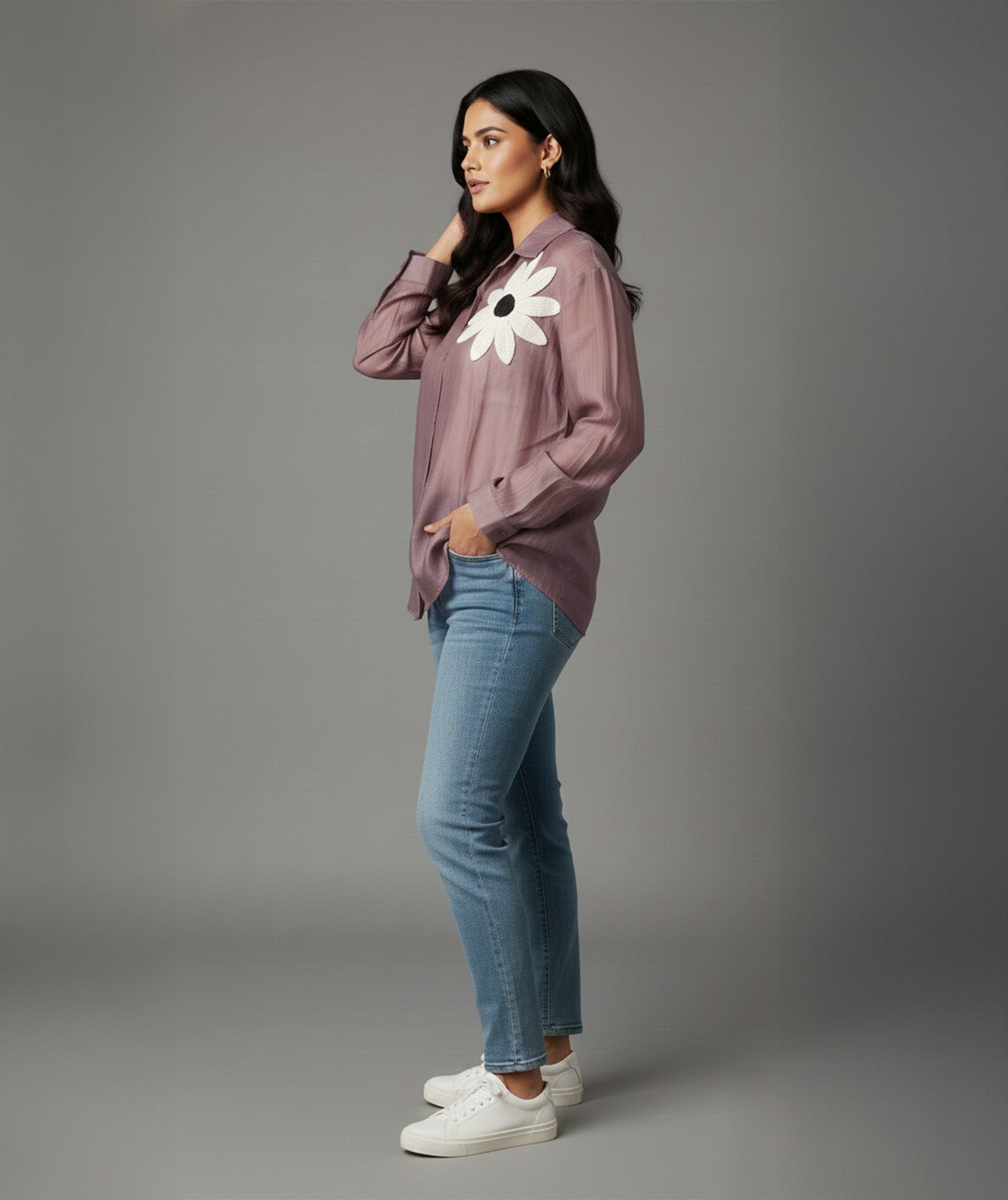 Mauve Jute Flower Shirt