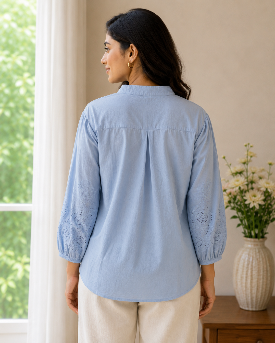 Aqua Blue V Neck Top