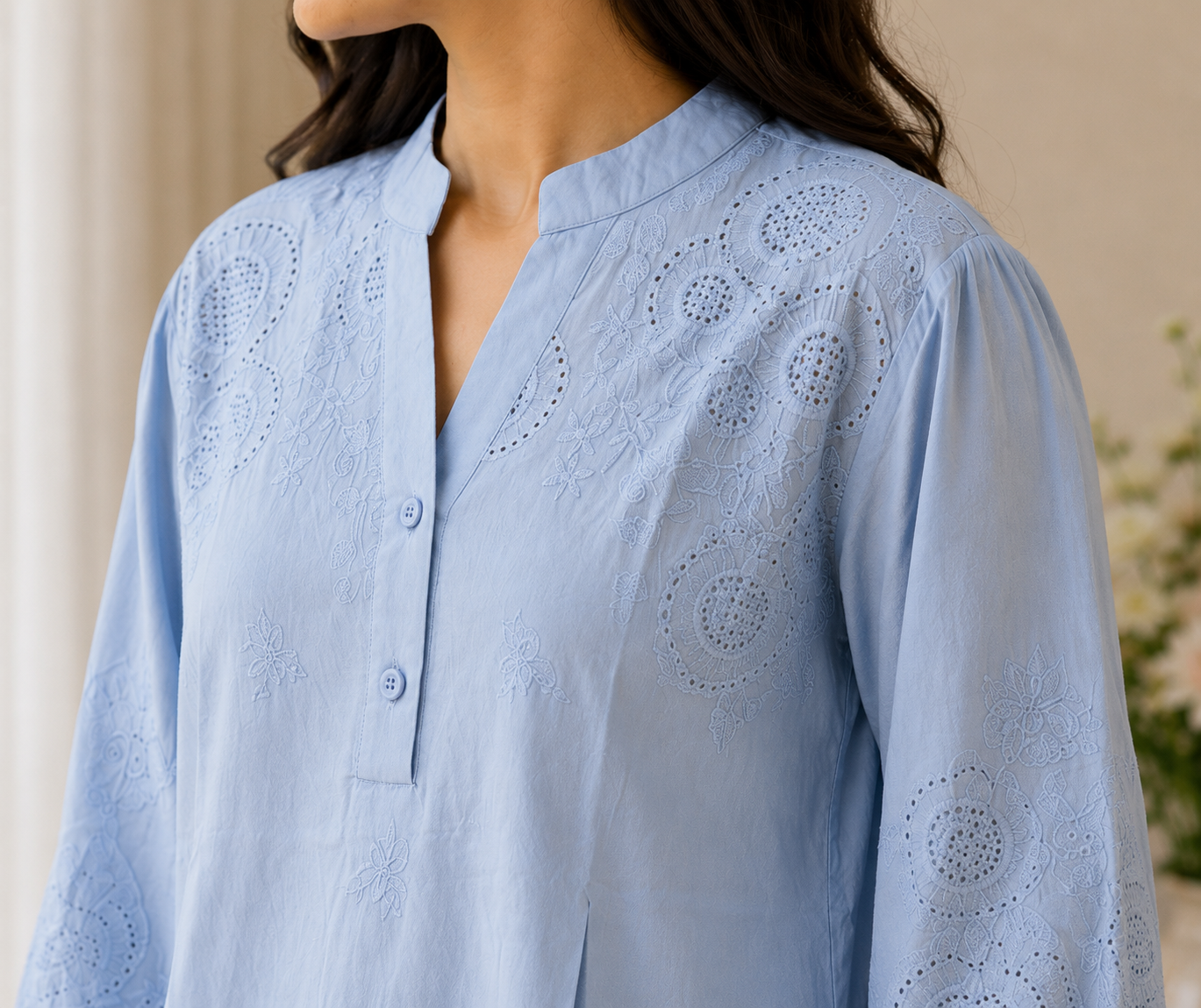Aqua Blue V Neck Top