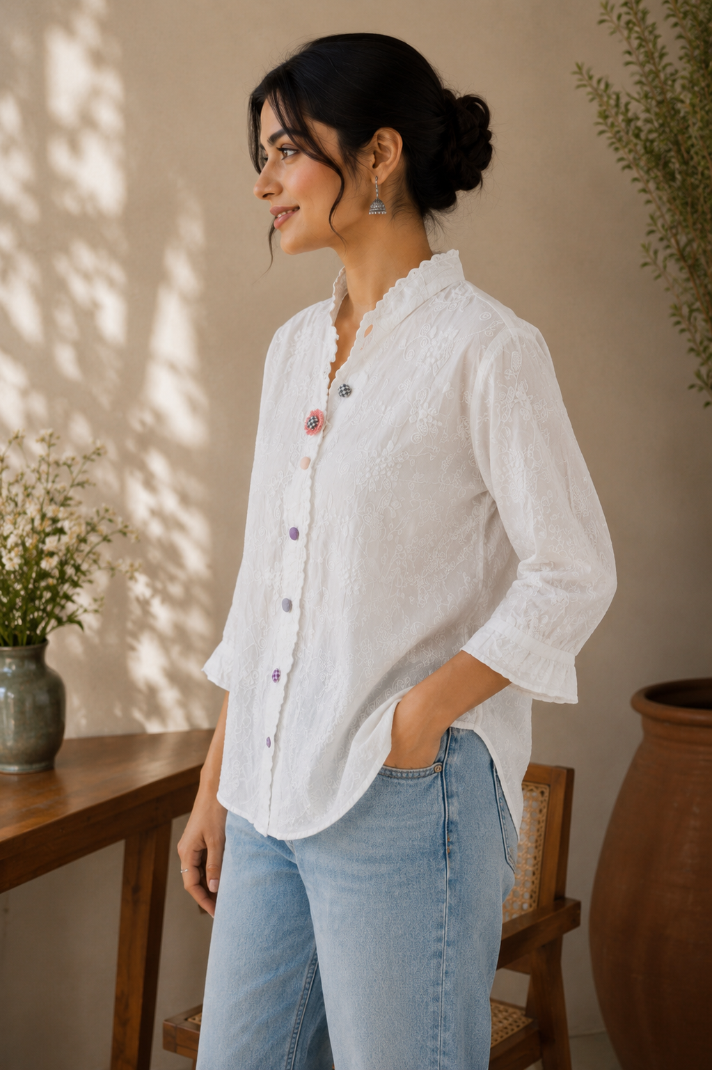 White Gems Button Shirt