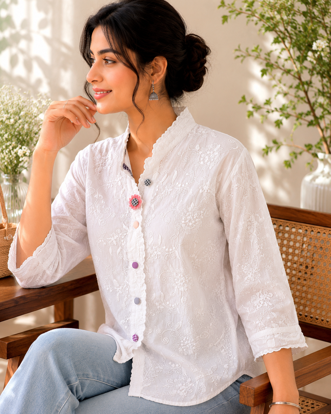 White Gems Button Shirt