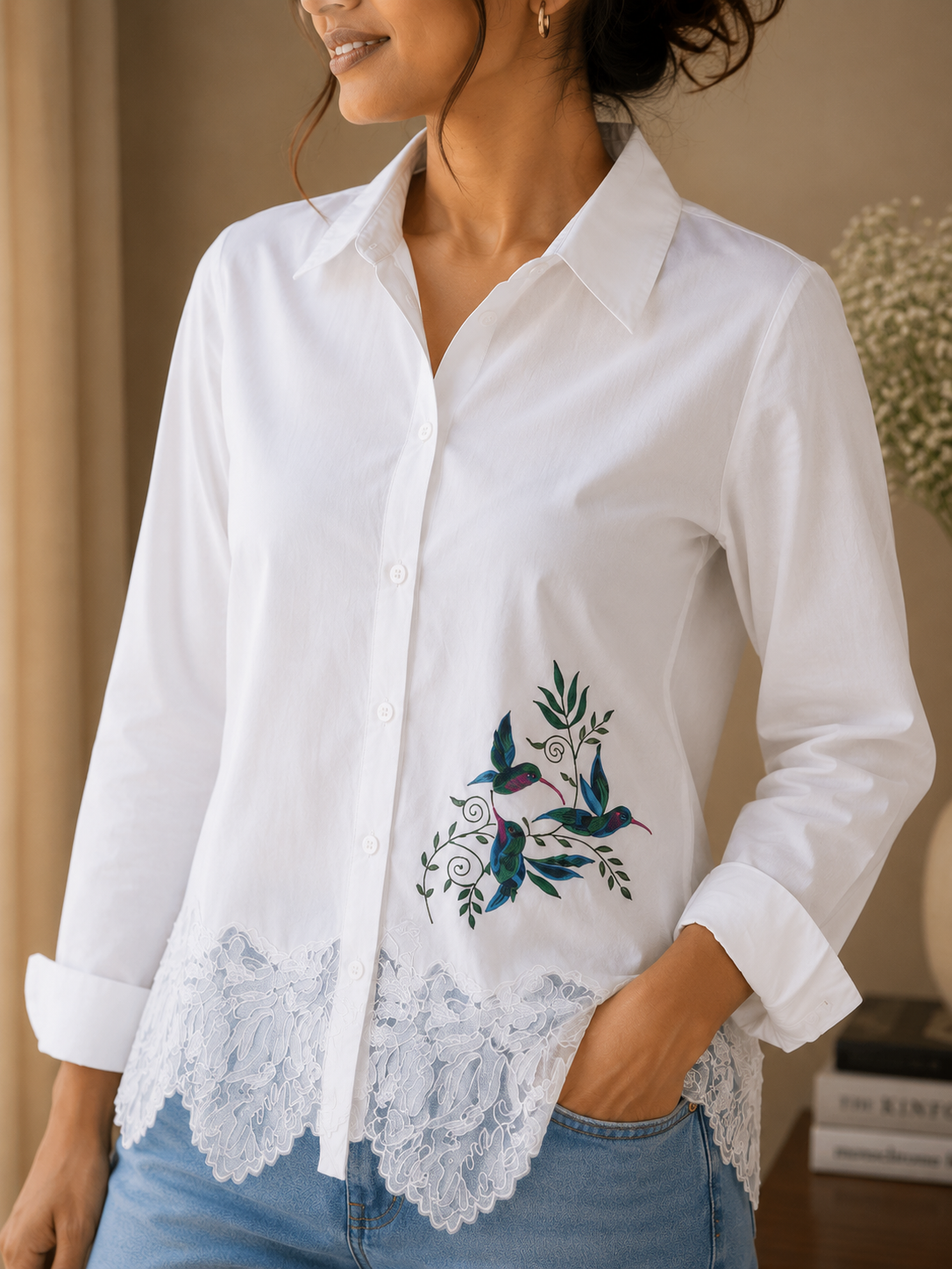 White Net Patch Shirt
