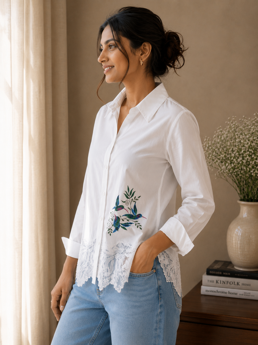 White Net Patch Shirt